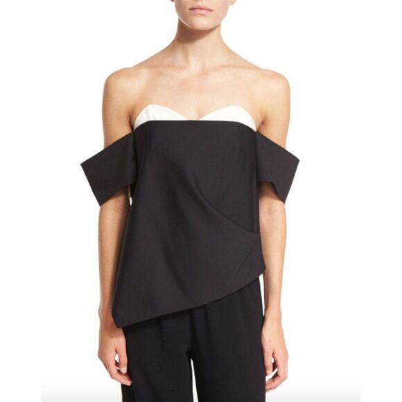 Tibi black white Agathe off the shoulder asymmetrical corset blouse top - Picture 1 of 7